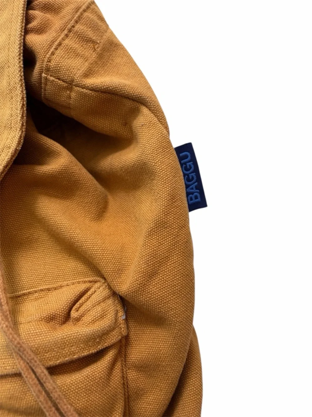 Vintage Baggu Mustard Brown Drawstring Canvas Rucksack Backpack - Picture 3 of 5